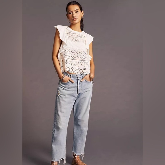 NWT Anthropologie Sustainable White Lace Top - Picture 2 of 4